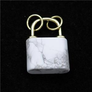 white Howlite Turquoise Lock pendant, gold plated, approx 18-27mm
