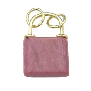 pink Rhodonite Lock pendant, gold plated, approx 18-27mm