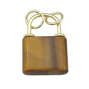 Tiger eye stone Lock pendant, gold plated, approx 18-27mm