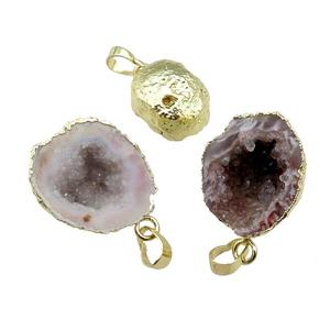 Agate Druzy Geode pendant, freeform, gold plated, approx 20-30mm