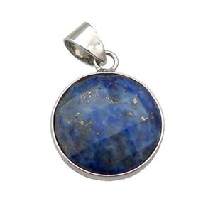 blue Lapis Lazuli circle pendant, platinum plated, approx 16mm dia