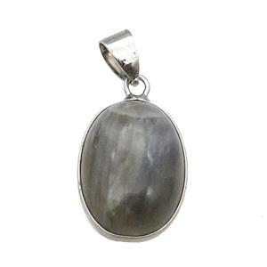Labradorite oval pendant, platinum plated, approx 13-18mm