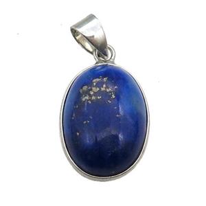 blue Lapis Lazuli oval pendant, platinum plated, approx 13-18mm