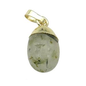 green Prehnite egg pendant, gold plated, approx 10-15mm