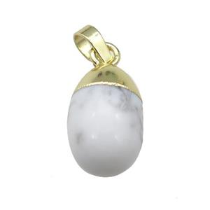 white Howlite egg pendant, gold plated, approx 10-15mm