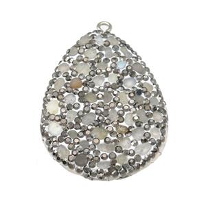 white Moonstone teardrop pendant paved rhinestone, approx 30-40mm