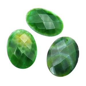 natural Agate oval pendant, dye, green, approx 30-45mm