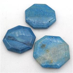 Coral Fossil octagon pendant, blue, approx 45-50mm