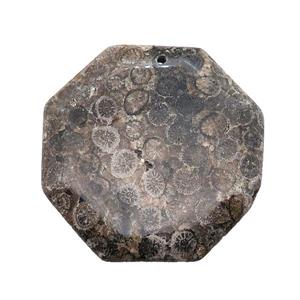 black Coral Fossil Octagon pendant, approx 45-50mm