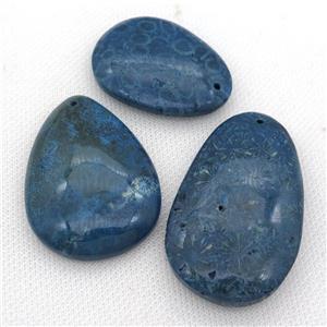 blue Coral Fossil teardrop pendant, approx 30-60mm
