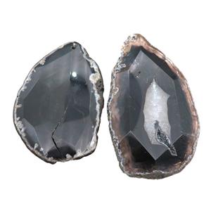 natural Agate slice pendant, black, approx 35-80mm