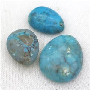 natural Agate teardrop pendant, dye, blue, approx 30-50mm