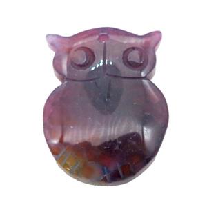 natural Agate owl pendant, dye, purple, approx 30-40mm