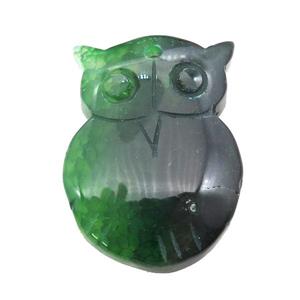 natural Agate owl pendant, dye, green, approx 30-40mm
