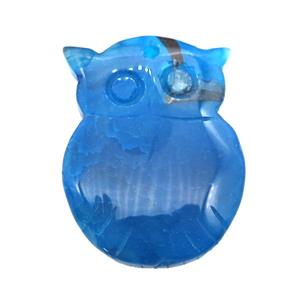 natural Agate owl pendant, dye, blue, approx 30-40mm
