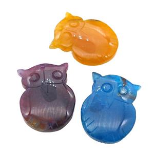 natural Agate owl pendant, dye, mixed color, approx 30-40mm