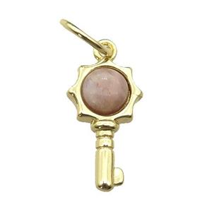 copper Key pendant pave sunstone, gold plated, approx 6mm, 20mm