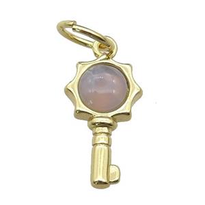 copper Key pendant pave moonstone, gold plated, approx 6mm, 20mm