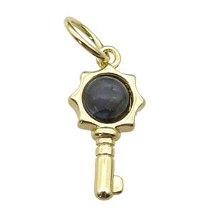 copper Key pendant pave Labradorite, gold plated, approx 6mm, 20mm