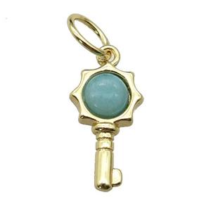 copper Key pendant pave Amazonite, gold plated, approx 6mm, 20mm