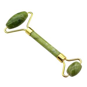 olive Lemon Jade Roller GuaSha Massage Tools, gold plated, approx 18-40mm, 150mm