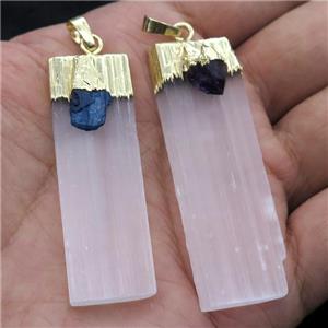 white Selenite stick pendant, gold plated, approx 15-50mm