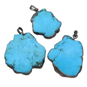 blue Magnesite Turquoise Slice pendant, black plated, approx 25-40mm
