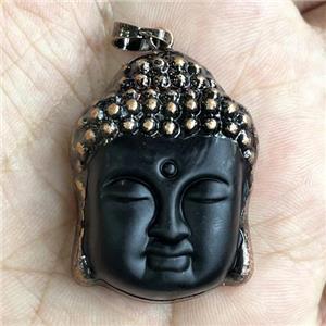 black Crystal Glass buddha pendant, matte, antique red, approx 25-35mm