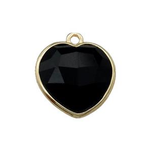 black Glass heart pendant, gold plated, approx 15mm