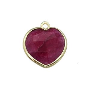 red Jade heart pendant, dye, gold plated, approx 15mm