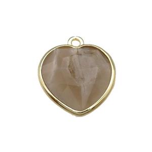 gray Moonstone heart pendant, gold plated, approx 15mm