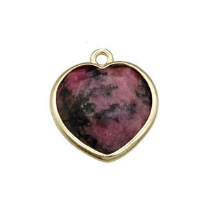 Rhodonite heart pendant, gold plated, approx 15mm