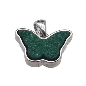 green Resin Druzy butterfly pendant, platinum plated, approx 11-17mm