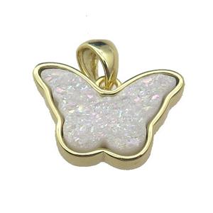 white AB-color Resin Druzy butterfly pendant, gold plated, approx 11-17mm