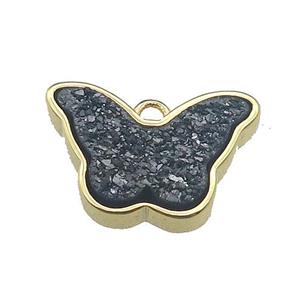 black Resin Druzy butterfly pendant, gold plated, approx 11-17mm