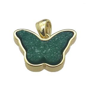 green Resin Druzy butterfly pendant, gold plated, approx 11-17mm