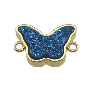 blue Resin Druzy butterfly pendant, gold plated, approx 11-17mm