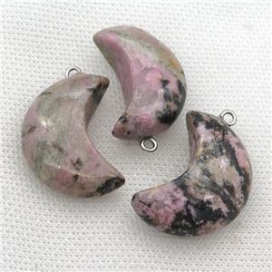 pink Rhodonite moon pendant, approx 14-30mm