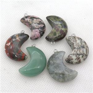 mixed Gemstone moon pendant, approx 14-30mm