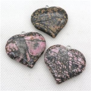 pink Rhodonite heart pendant, approx 35-40mm
