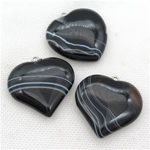 black stripe Agate heart pendant, approx 35-40mm