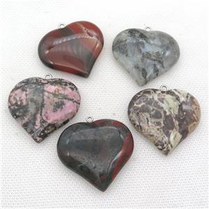 mix Gemstone heart pendant, approx 35-40mm