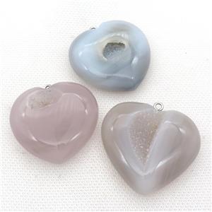 natural gray Agate Druzy heart pendant, approx 40mm