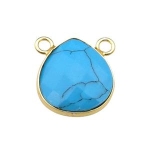 blue Magnesite Turquoise teardrop pendant with 2loops, faceted, gold plated, approx 15mm