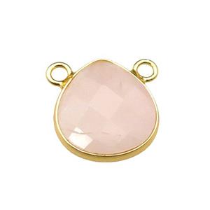 pink Rose Quartz teardrop pendant with 2loops, faceted, gold plated, approx 15mm