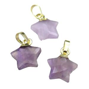 Amethyst star pendant, gold plated, approx 12mm