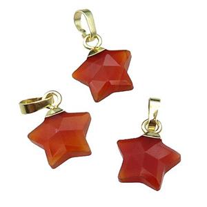 red Carnelian Agate star pendant, gold plated, approx 12mm