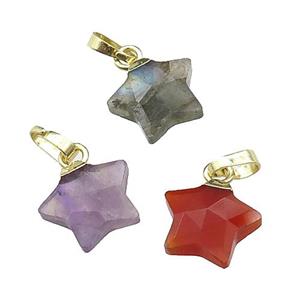 mixed gemstone star pendant, gold plated, approx 12mm