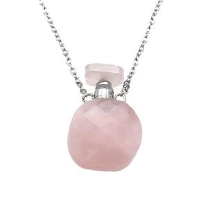 pink Rose Quartz perfume bottle Necklace, approx 15-20mm
