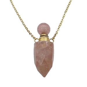 pink Strawberry Quartz perfume bottle Necklace, approx 9-28mm